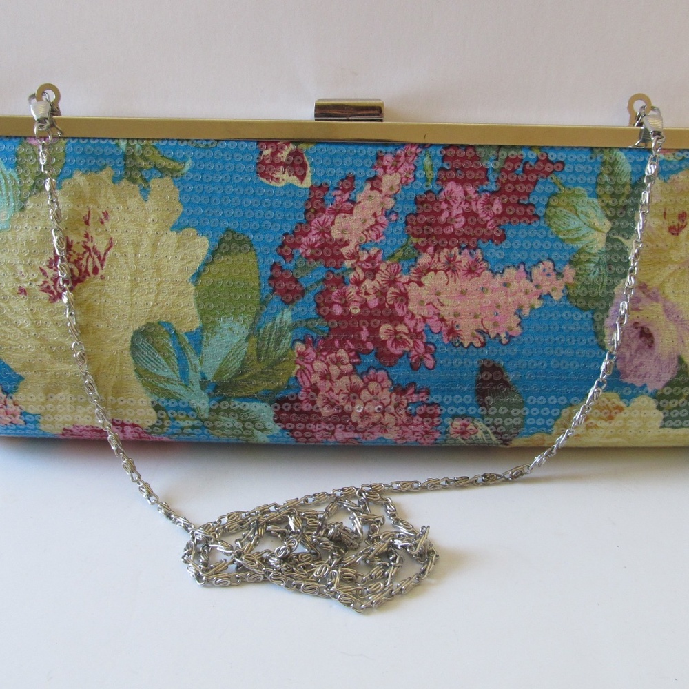 New Sequined Flowered Clutch or Chain Handled Purse